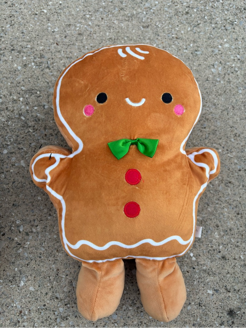 Hallmark Gingerbread Plush Pillow in Brown with Green Bow